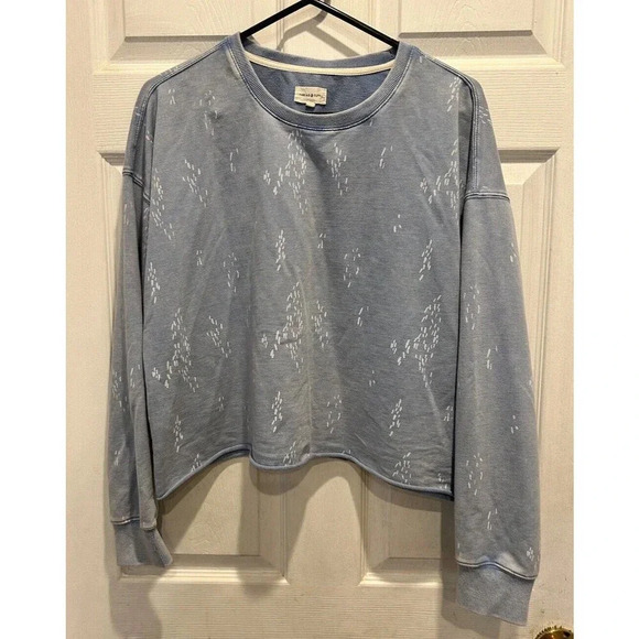 Thread + Supply Women Sz M Crop Sweatshirt Light Blue Rolled Hem Factory Fading‎ - Picture 1 of 7